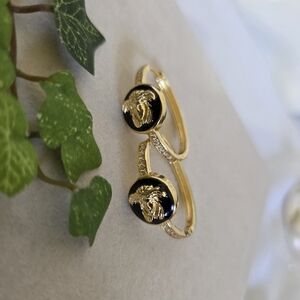Gold Filled Huggie Hoop Earrings Medusa Design with Pave Crystals